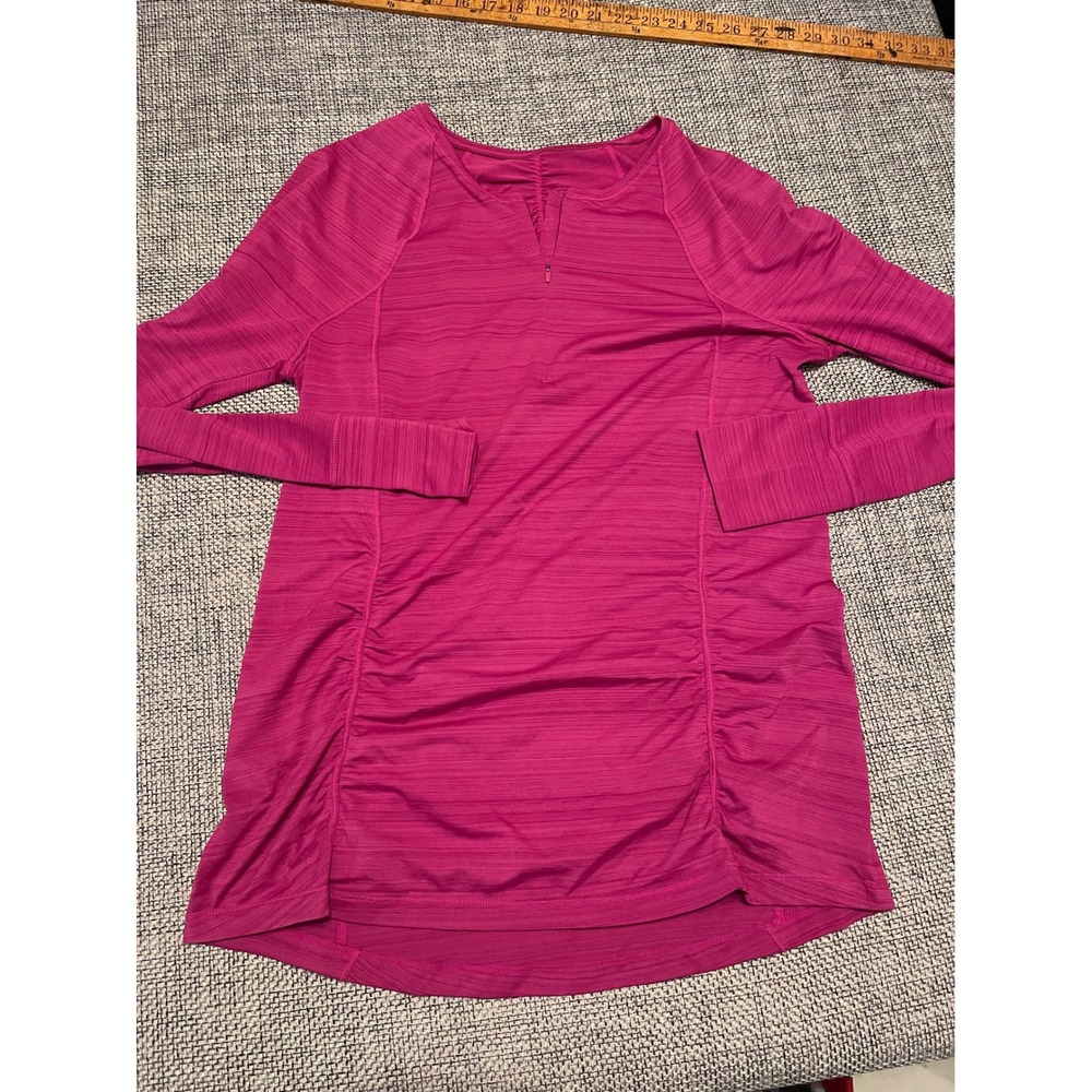 Athleta Magenta Pink Space Dye Ruched Quarter Zip Long Sleeve Active Top Large